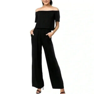 NWT Gibson Black Off Shoulder Slit Back Wide-leg Jumpsuit
